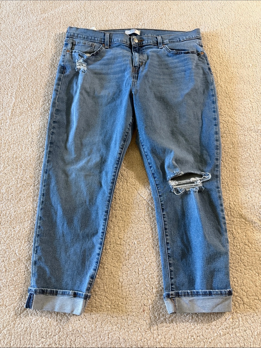 Denizen from Levi's Medium Blue Distressed Rolled Cuff Boyfriend Jeans Size 14